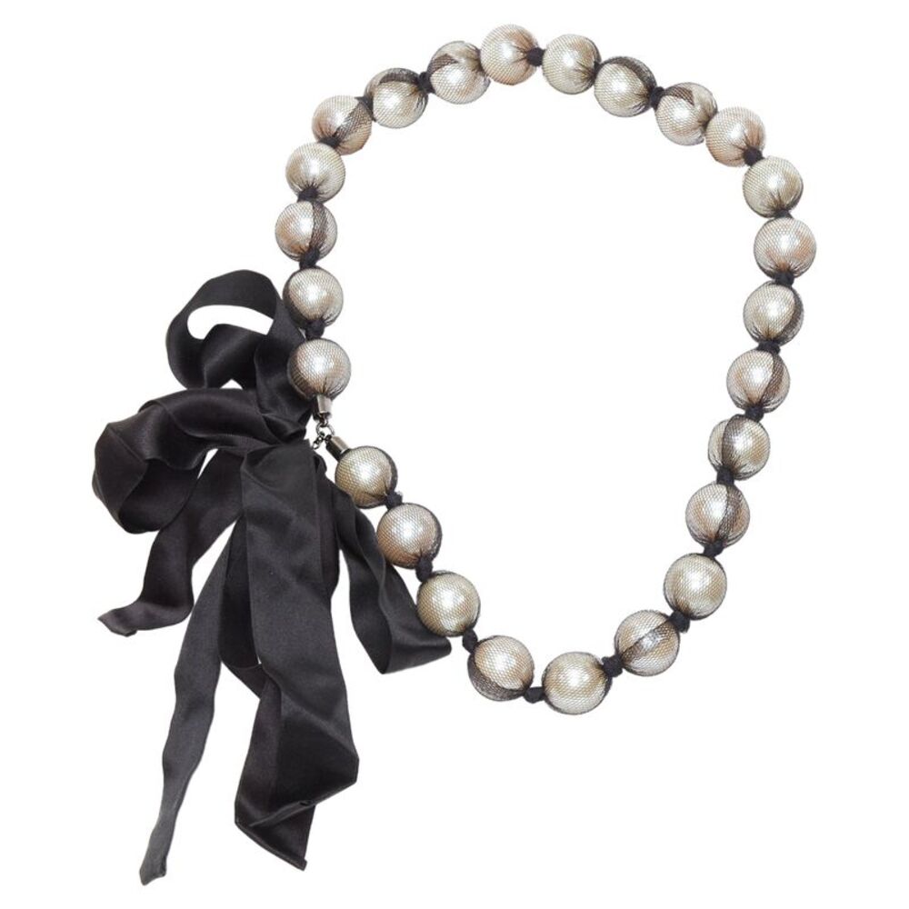 Lanvin Pearl Double Ribbon Necklace